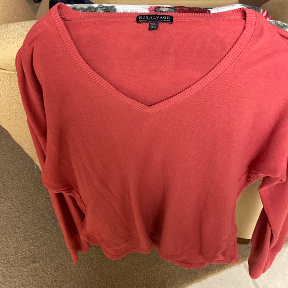Red V neck lounge sweater